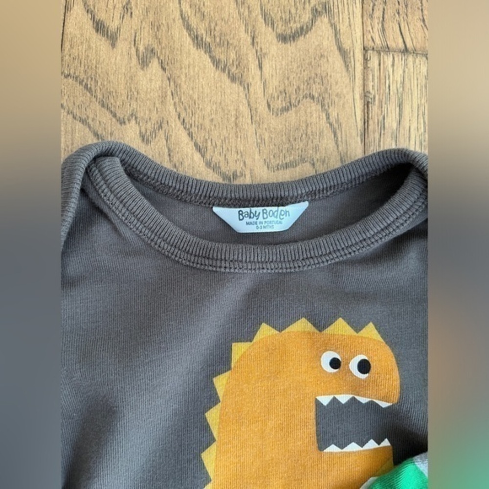 Baby Boden Cute‎ Dinosaur Gray Long Sleeve Cotton Shirt 0-3 mo, VGUC - Picture 3 of 5